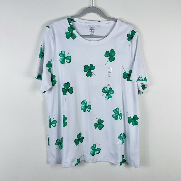 Kim Rogers Size XL Lucky Clovers Shamrock Perfectly Soft Short Sleeve Tee Top - Picture 1 of 4